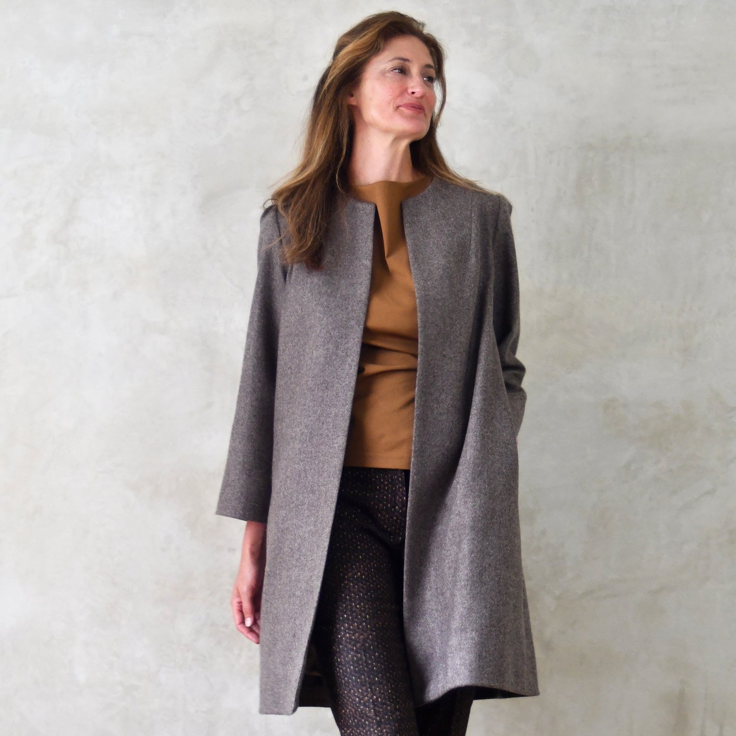 the john coat in fawn merino herringbone flannel image 2