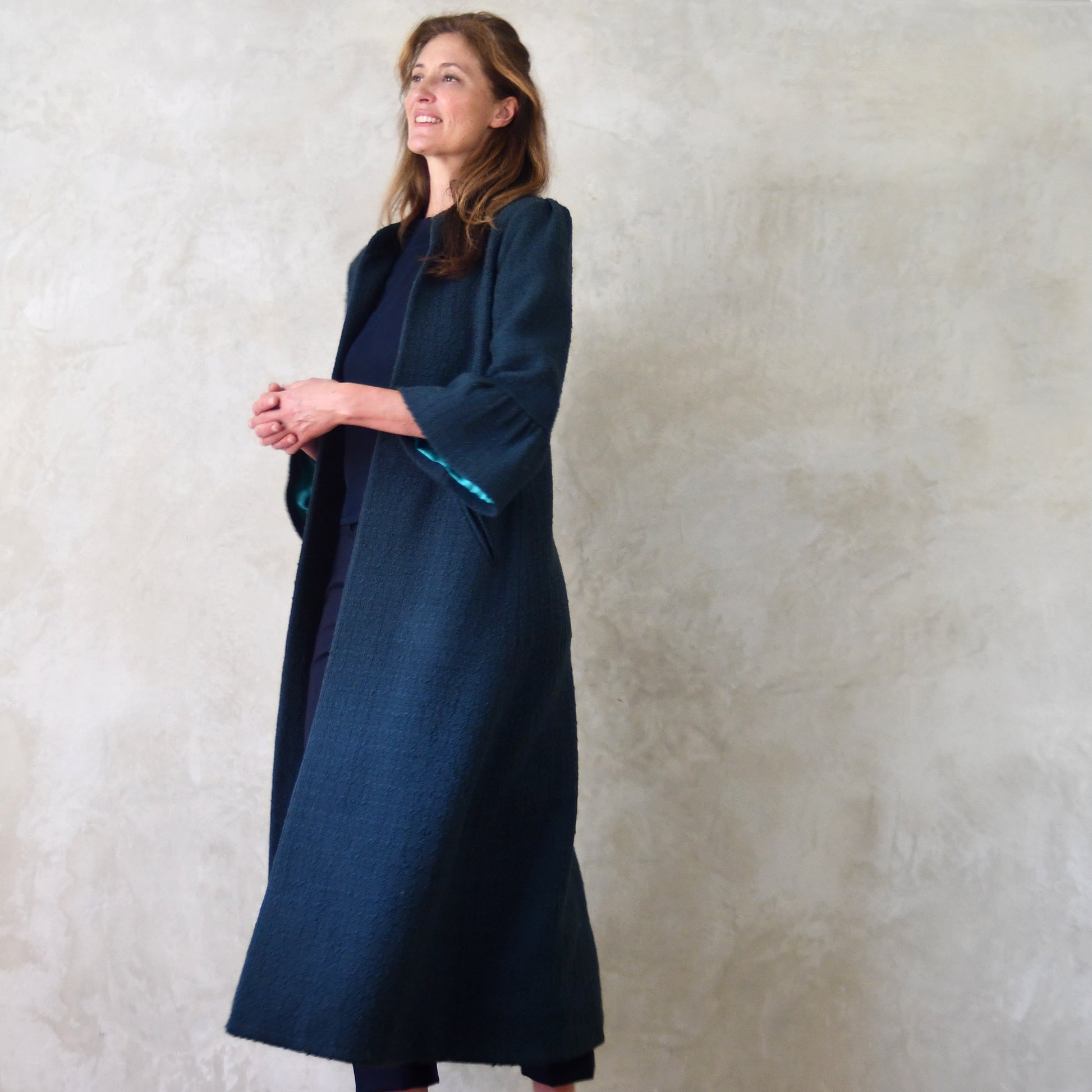 the delany coat in bottle green wool boucle image 3