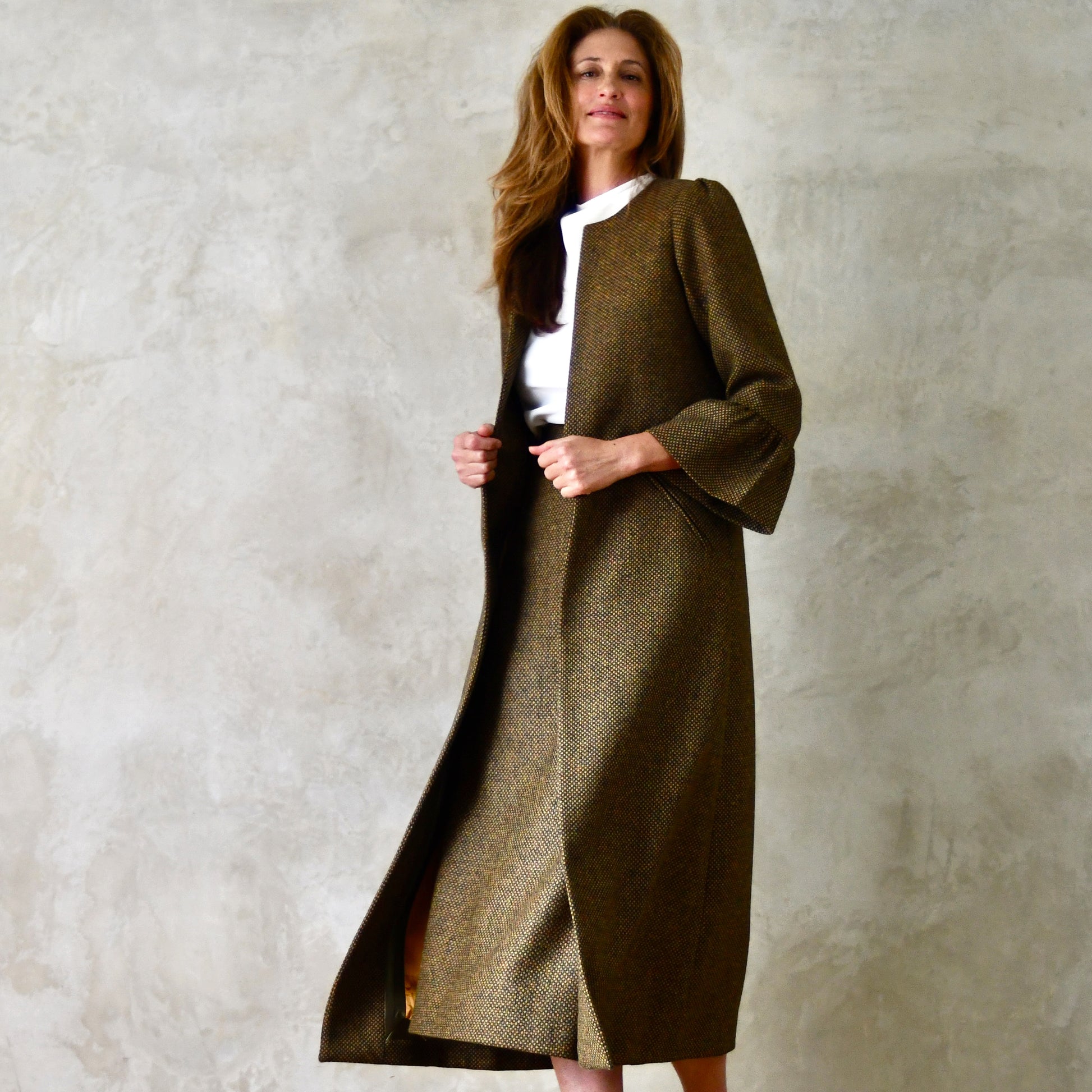 the delany coat in green-orange tiger eye tweed image 3