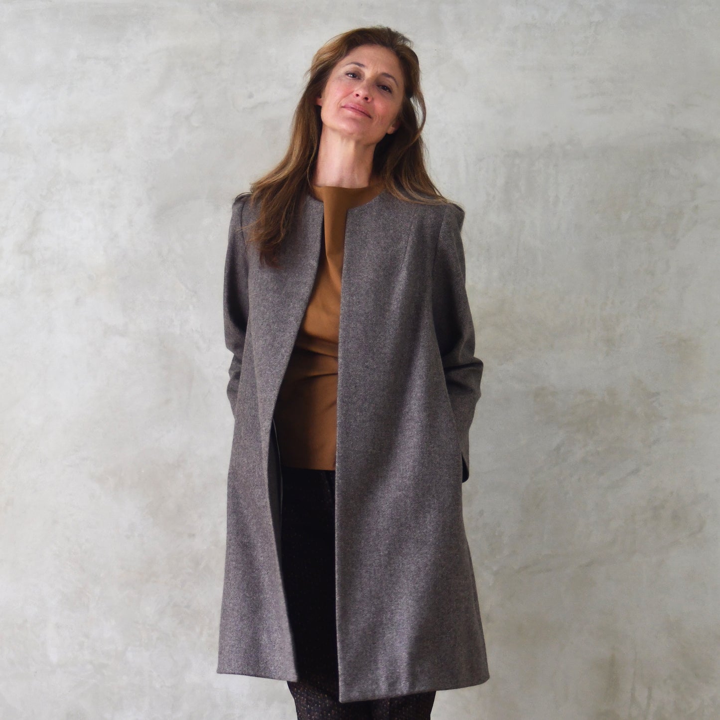 the john coat in fawn merino herringbone flannel image 3
