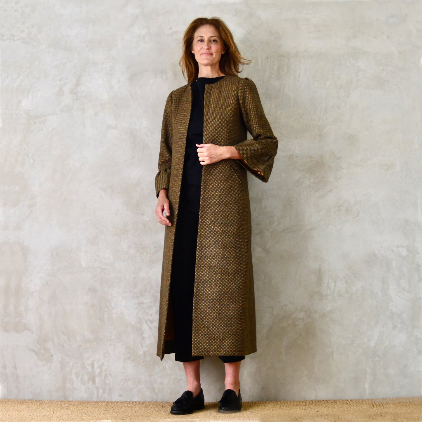 the delany coat in green-orange tiger eye tweed image 4