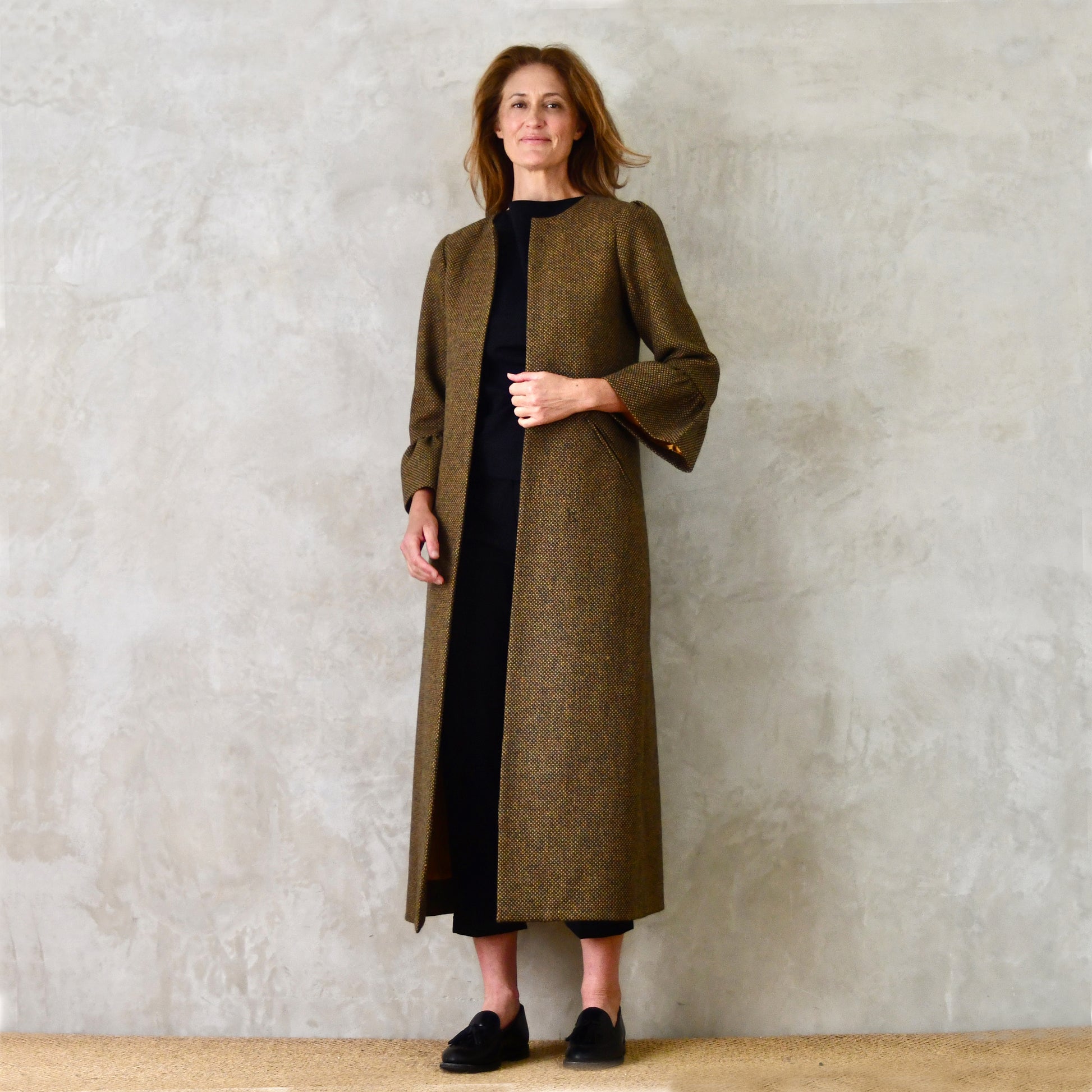the delany coat in green-orange tiger eye tweed image 4