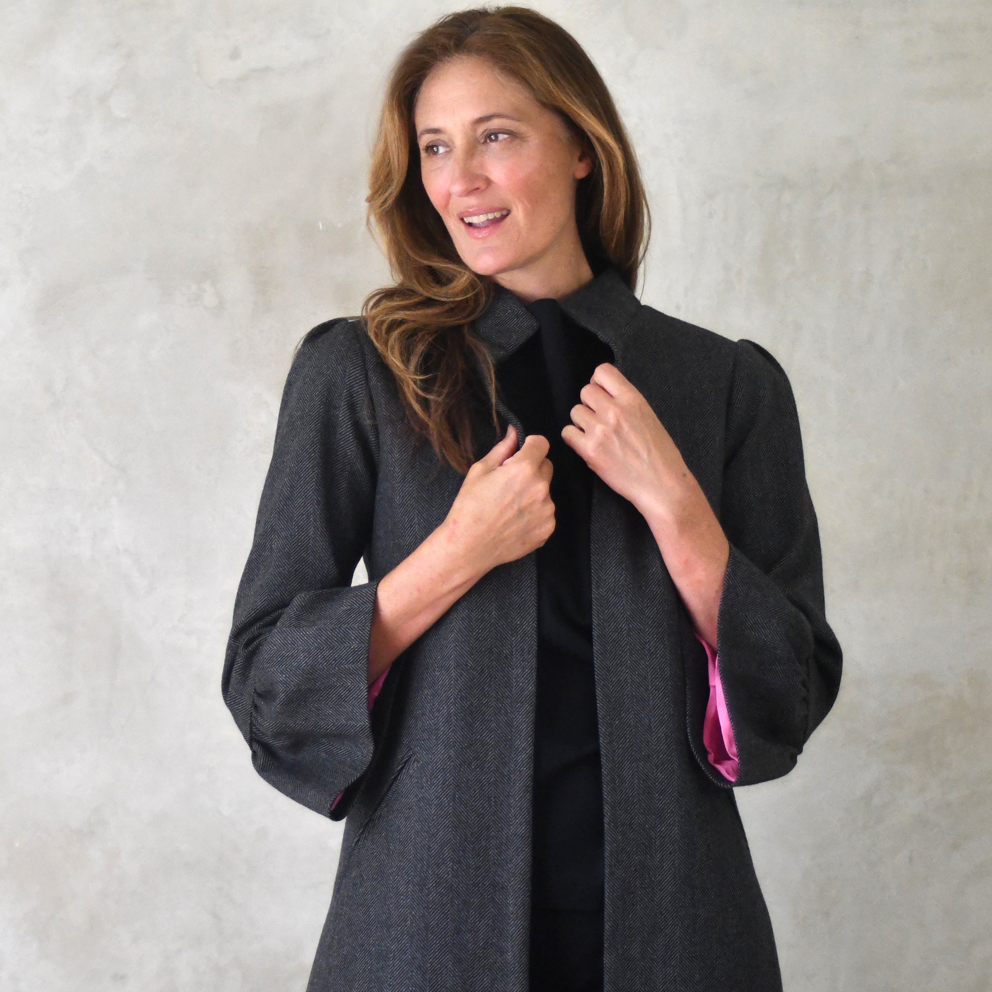 the delany coat in charcoal cashmere-lambswool herringbone flannel image 7