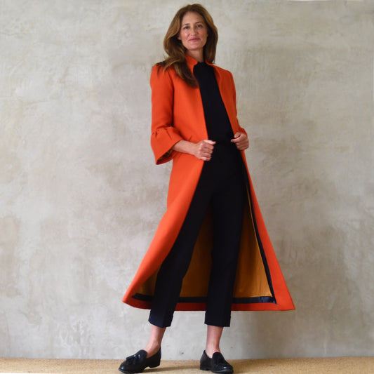 the delany coat in burnt orange wool crepe image 1