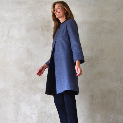 the garnett coat in blue herringbone lambswool tweed image 13