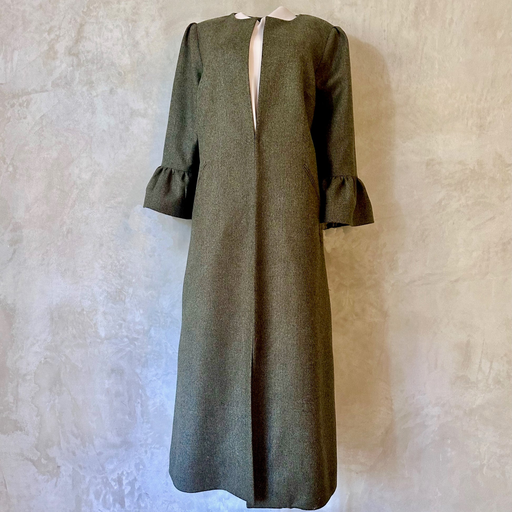the brett coat in deep sage green lambswool herringbone tweed image 5