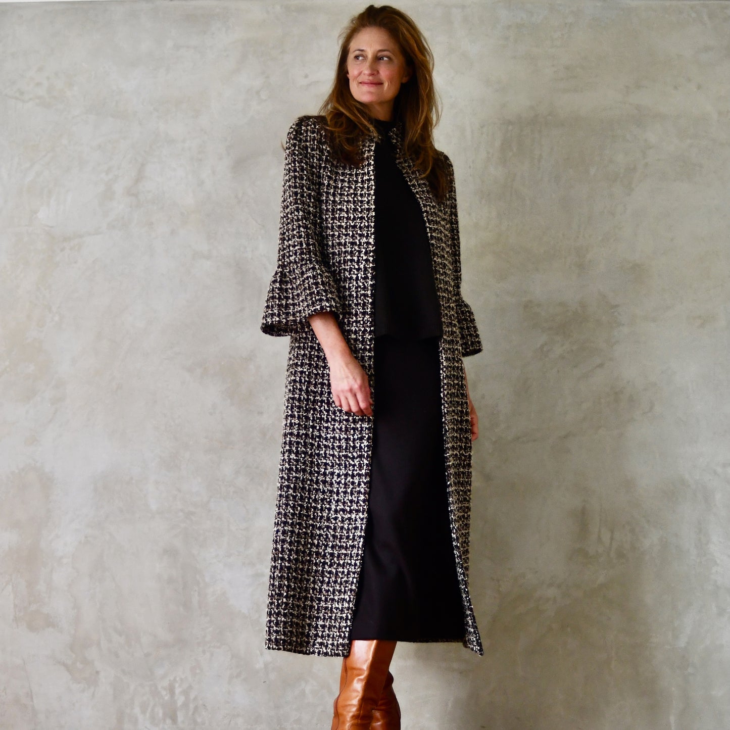 the delany coat in ivory, black, brown and copper bouclé image 3
